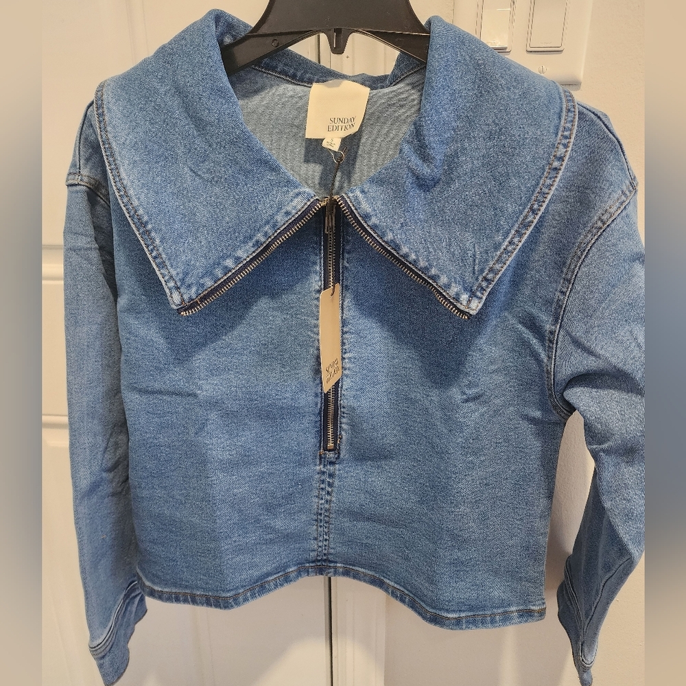 Denim Peter Pan Collar  Zip-Up Shirt